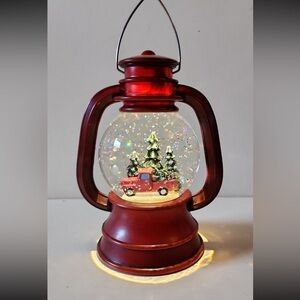 Vintage Red Truck Lantern Snow Globe with Truck and Trees